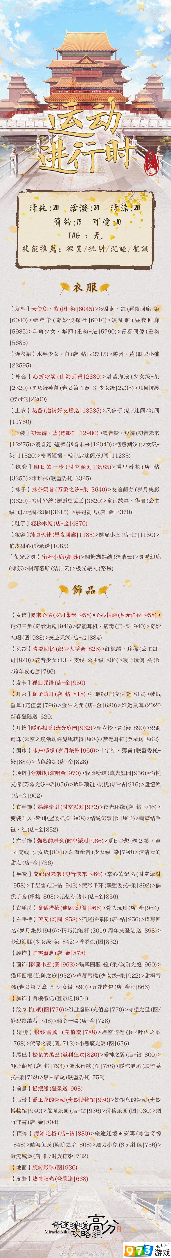 奇跡暖暖2020運(yùn)動(dòng)進(jìn)行時(shí)最新高分搭配攻略 更新至長夜序章