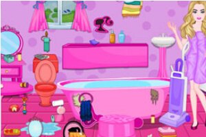 芭比娃娃打扫浴室小游戏