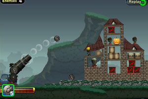 大炮轰僵尸小游戏